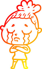 warm gradient line drawing cartoon crying woman