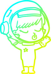 cold gradient line drawing cartoon pretty astronaut girl
