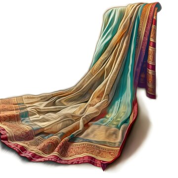Digital art of a tradional saree, textured, and colourful. Generative AI.