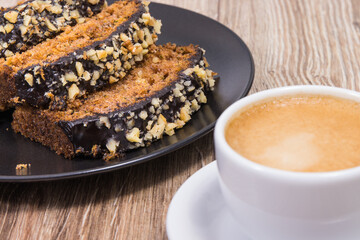 Fresh pastry made of zucchini and cup of coffee. Delicious dessert