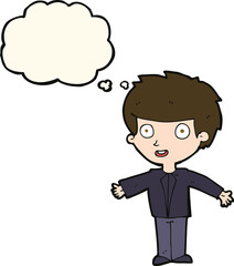 cartoon happy boy with thought bubble
