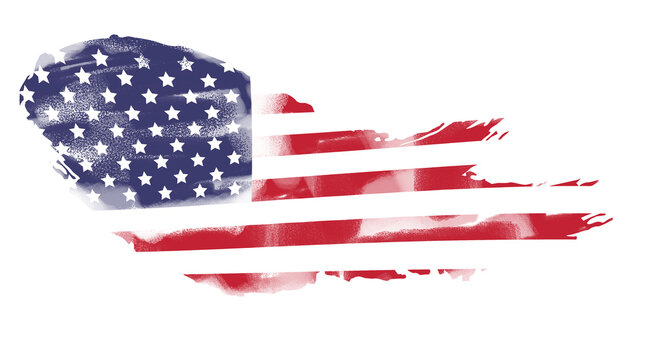 Bright painting of USA national flag on white background