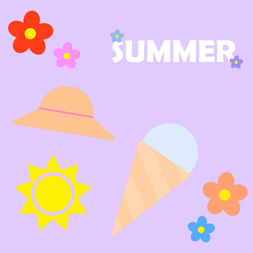 Summer picture background. Summer ice cream panama. Travel background. Vector illustration.
