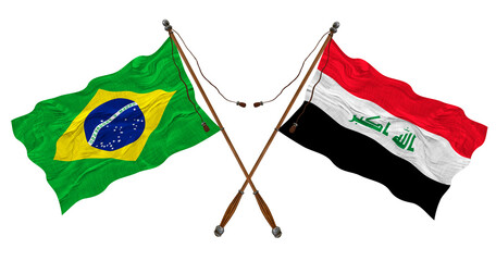 National flag  of Iraq  and Brazil. Background for designers
