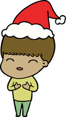 happy line drawing of a boy wearing santa hat