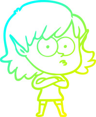 cold gradient line drawing cartoon elf girl staring