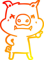 warm gradient line drawing angry cartoon pig