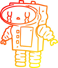 warm gradient line drawing cartoon robot crying