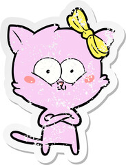 distressed sticker of a cartoon cat