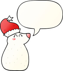 cartoon bear wearing christmas hat and speech bubble in smooth gradient style