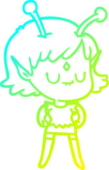 cold gradient line drawing cartoon alien girl