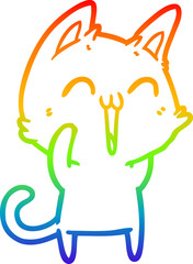 rainbow gradient line drawing happy cartoon cat