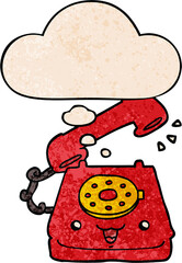cute cartoon telephone and thought bubble in grunge texture pattern style