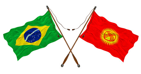 National flag  of Kyrgyzstan  and Brazil. Background for designers
