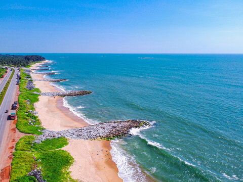 Drone shot of Trasi beach, India