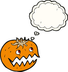 cartoon pumpkin with thought bubble