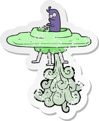 retro distressed sticker of a cartoon flying saucer