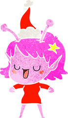 happy alien girl retro cartoon of a wearing santa hat