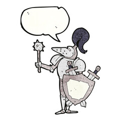 speech bubble textured cartoon medieval knight with shield