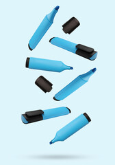 Many cyan markers falling on light background