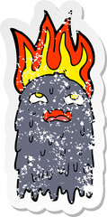 retro distressed sticker of a burning cartoon ghost