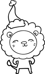 line drawing of a lion wearing santa hat