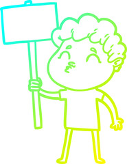 cold gradient line drawing cartoon man pouting