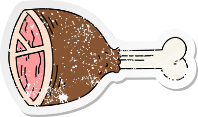 distressed sticker of a quirky hand drawn cartoon meat bone