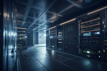 Fototapeta na wymiar Modern Data Center Server Room VR360. Generative AI