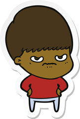 sticker of a annoyed cartoon boy