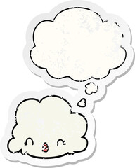 cartoon cloud and thought bubble as a distressed worn sticker