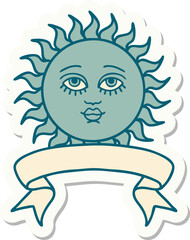 tattoo sticker with banner of a sun with face