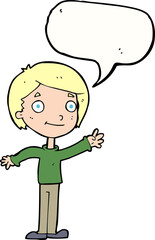 cartoon happy boy with speech bubble
