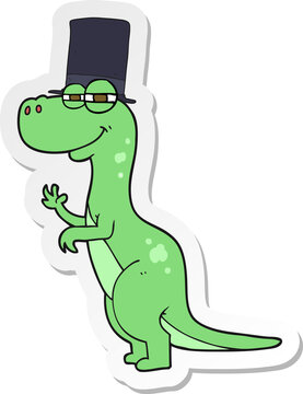 sticker of a cartoon dinosaur wearing top hat