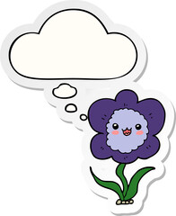 cartoon flower and thought bubble as a printed sticker