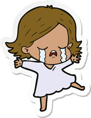 sticker of a cartoon girl crying