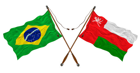 National flag  of Oman  and Brazil. Background for designers