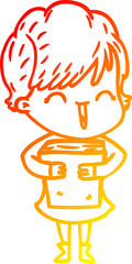 warm gradient line drawing cartoon laughing woman