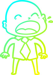 cold gradient line drawing cartoon shouting bald man