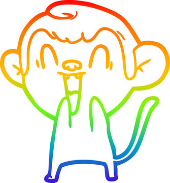 recommend clip art: rainbow gradient line drawing cartoon laughing monkey
