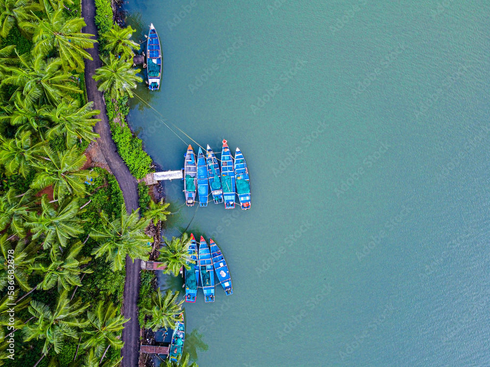 Wall mural fishing boats in the kerela backwaters, india