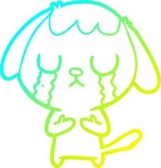 cold gradient line drawing cute cartoon dog crying