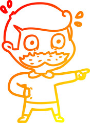 warm gradient line drawing cartoon man with mustache shocked