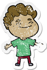 distressed sticker of a cartoon friendly man