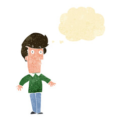 cartoon startled man with thought bubble