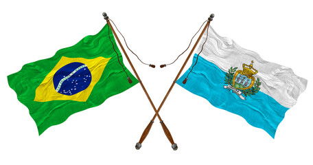 National flag  of San Marino  and Brazil. Background for designers