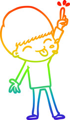 rainbow gradient line drawing happy cartoon boy