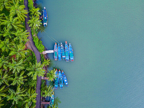 Fishing boats in the Kerela backwaters, India
