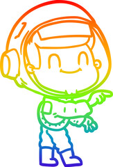 rainbow gradient line drawing happy cartoon astronaut man