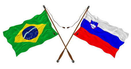 National flag  of Slovenia  and Brazil. Background for designers